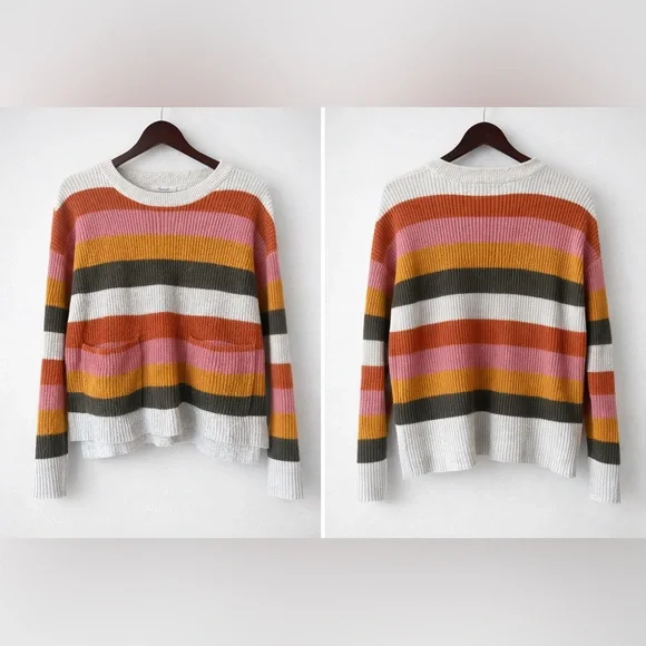 Madewell Women's Sweater in Orange, Pink, and White Stripes - Picture 1 of 3